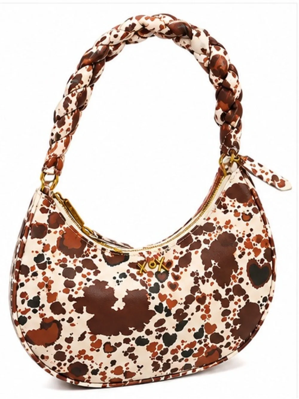 Betsey Johnson Xonorthy Woven Cow-Print Hearted Woven Shoulder Bag